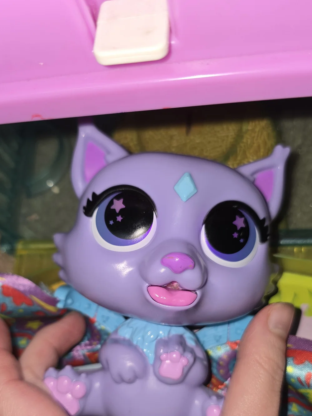FurReal Pet Flitter Kitten Interactive Toy Lights Up Works & Carrier